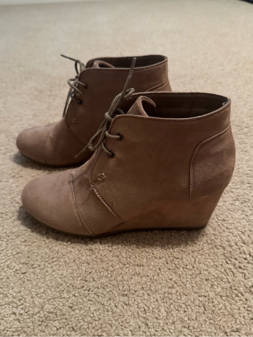 Pierre Dumas Women’s Lace-Up Wedge Ankle Boots — Taupe